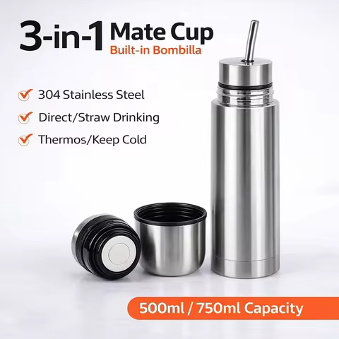3-in-1 Mate Cup Built-in Bombilla 304 Stainless Steel Thermos Keep Cold Bottle Portable Tea Cup for 