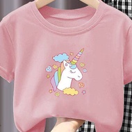 t shirt for kids girl 12 years long sleeve Tiktok T Shirt Lightweight Girls Tee Cartoon Unicorn Print Basic Design baju tshirt borong 文化T