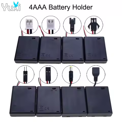 YuXi 1 Piece AAA 4 Slot Battery Box Battery Holder Case With Switch & Terminal Line PH2.0 XH2.54 SM 