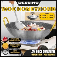 DESSINO Stainless Steel Honeycomb Wok Pan | Anti-Explosion | Elegant Gold Holder