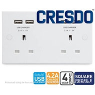 British General 924U44 2-Gang Unswitched Socket Outlet w/4 USB 4.1A (SIRIM APPROVED)
