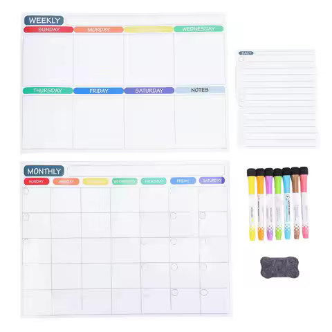 Magnetic Dry Erase Calendar Set Erasable Magnetic Monthly Weekly Daily Planner Board for Fridge Door