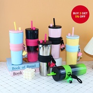 26OZ Stainless Steel Straight Body Insulated Cup, Convenient Rope Lifting Straw Coffee Cup