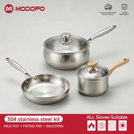 MODOFO Set Kuali Stainless Steel Non-Stick 5pcs Wok + Periuk Sup + Kuali Goreng Dalam Alat Dapur