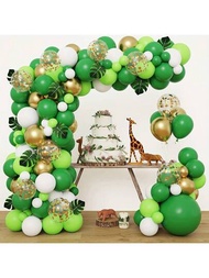 Rubfac 134入組叢林派對氣球花環拱道套件綠色氣球拱道恐龍派對裝飾,附有人工熱帶棕櫚葉,適用於叢林派對、派對、生日派對、動物主題派對。