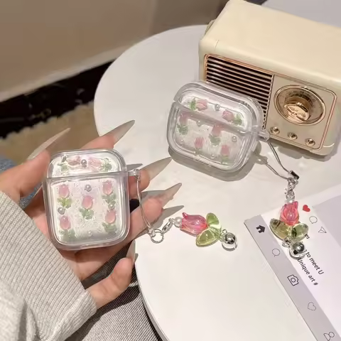 [TPY 4B41] Pink tulip is suitable for AirPods pro2/3/4 protective case is suitable for Apple Bluetoo