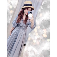 Yume Ready Stock Non-Refundable HLT1585-2 Puff Sleeve Disney Princess Gray Blue Tencel Dress