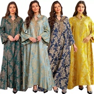 【现货】Eid Muslim Dress for Women Abaya Beading Stand Collar Jalabiya Morocco Party Dresses Abayas Kaft