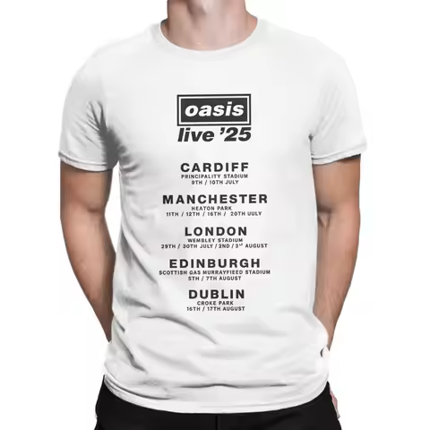 Oasi Live 25 T-Shirt Summer Band Cotton T-Shirts For Men Harajuku Casual Tee Shirt Short-Sleeved Str