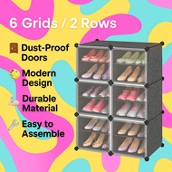 Portable DIY Shoe Cabinet – 6 Grids 2 Rows Black Storage Rack with Doors