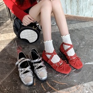 Cross Belt Buckle Ballet Shoes Women Red Mary Jane Shoes Single Shoes Women