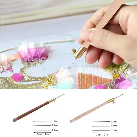 Embroidery Punch Needle with 3 Needles Punch Pen Embroidery Cross Stitch Craft Kit French Crochet fo