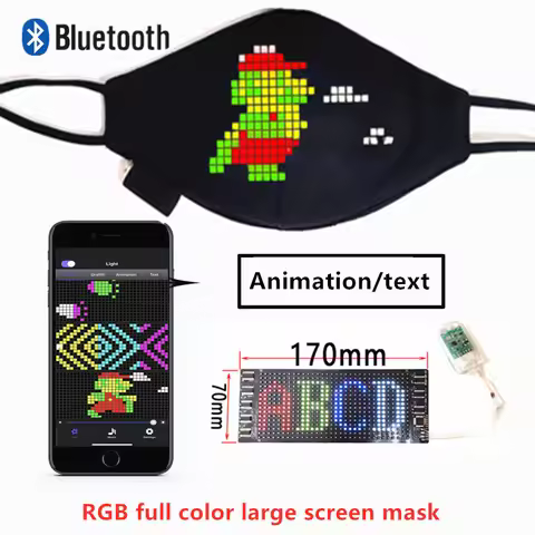RGB LED Bluetooth Programmable Soft Big LED Screen Scrolling Text Face mask, built-in battery dustpr