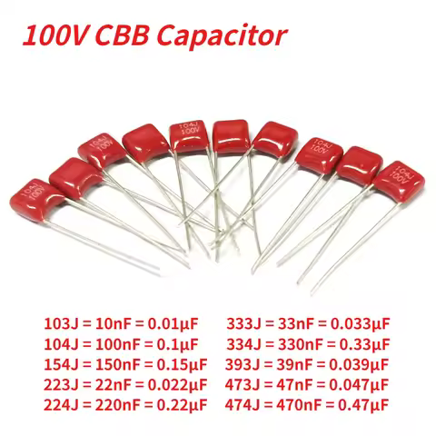 20PCS CBB Capacitor Kit 100V CBB Polypropylene Film Capacitors 10NF 22NF 47NF 100NF 150NF 220NF 330N