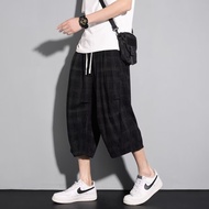 Hong Kong Style Retro Plaid Cropped Pants Men's Clothing Plus Fat Plus Size Trendy Fat People Loose 
