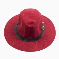 MERAH Houseofcuf Panama Hat Fedora Beach Wide Brim Unisex Red Black Stripes