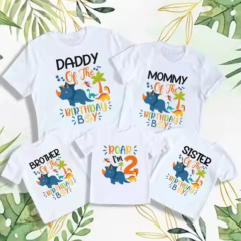 Dinosaur Print Kids 2 Year Birthday Family Matching Clothes Dad Mom Bro Sis Birthday Boy Shirt Tee B