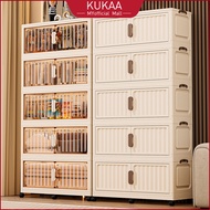 Kukaa L62/92cm Large Capacity Foldable Stackable Storage Cabinet Box 2 Magnetic Doors With Rollers