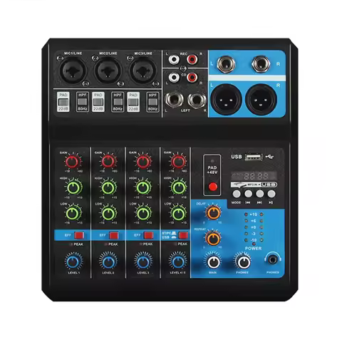 HD Audio 5 Channel Sound Mixer Professional Portable Console Computer Input 48v Power Live Broadcast