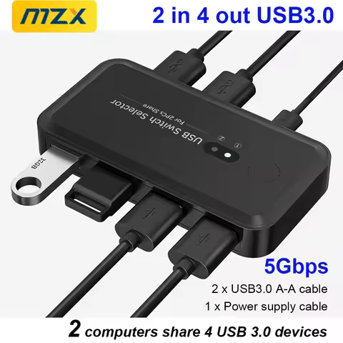 MZX USB 3.0 Switch KVM Switcher Selector Hub Docking Station Dock for 2 Laptop PC Share Keyboard Mou