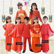 HAPPYKIDS 2024 Baju Raya sedondon budak lelaki perempuan brick orange oren bata baju melayu kurung p