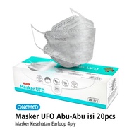 Masker Karet Medis UFO Abu 3D OneMed 4ply Box isi 20pcs masker Medis