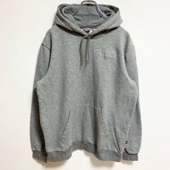 古著 Puma 長袖連帽衫，連帽運動衫，單點標誌，灰色，純色，M 碼