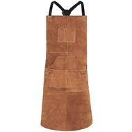 Leather Welding Apron - Heat & Flame-Resistant Heavy Duty Work Forge Apron with 6 Pockets 42Inch Lar