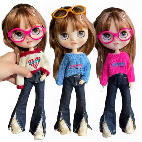BJD Blythe Clothes Sweater, wide leg jeans, flared jeans 1/6 30cm Dolls (Fit for Pullip,Ob24, Licca)