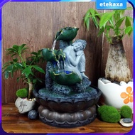 [Etekaxa] Buddha Tabletop Water Fountain Decoration Landscape Resin Feng Shui Sculpture Running Water with Light Water Feature for Desk