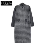 Jun Ashida Gray P09301 絲毛千鳥格提花針織連身裙，7 碼（二手）