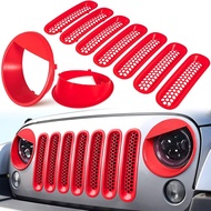 กระจังหน้าตาข่ายแทรกและฝาครอบไฟหน้าสำหรับ Jeep Wrangler JK JKU Sport Freedom Rubicon Sahara Unlimite