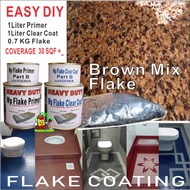 BROWN MIX 1 SET Epoxy Colour Flake Coating for Toilet, Kitchen Floor Tile Leaking Anti-slip Oily Stain and Waterproof ( 1L WP PRIMER COTE / 1L WP CLEAR COTE / 0.7 KG FLAKE )