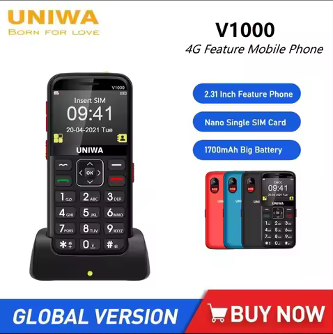 UNIWA V1000 4G Feature Mobile Phone Big Button for Elderly With SOS 2.31 Inch 1700mAh Russian Hebrew
