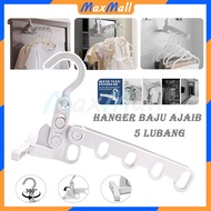 GANTUNGAN Magic Clothes Hanger 5 IN 1 Magic Clothes Hanger 5 Holes Folding Clothes Hanger 5 Holes Ma