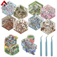 10 Pcs Creative 3D House Stickers with 3 Tweezers Paper 3D Scene Stickers Fun DIY Miniature Scenes S