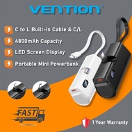 Vention®4800mAh Mini Power Bank Built-in Type-C+L Cables 22.5W Fast Charge LED Display