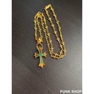 Necklace 24K Gold Green Diamond Cross Necklace 0297