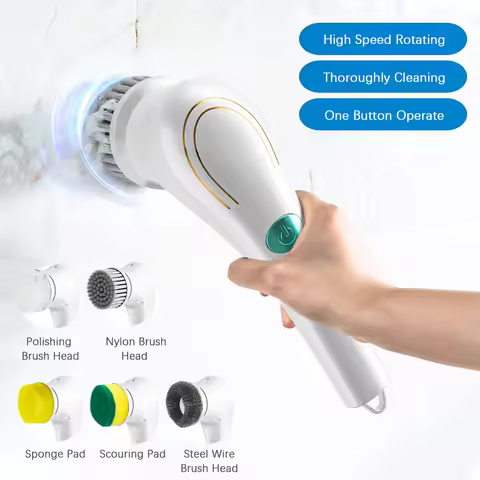 Electric Cleaning Brush Spin Scrubber Kitchen Gadgets Brush Cleaning Machine with 5 Heads Cordless H