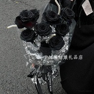 [现货]黑玫瑰花束仿皂花黑骑士生日礼物高级 Ins Black Rose Bouquet Soap Flowers Black Knight Birthday Valentine Gift for H
