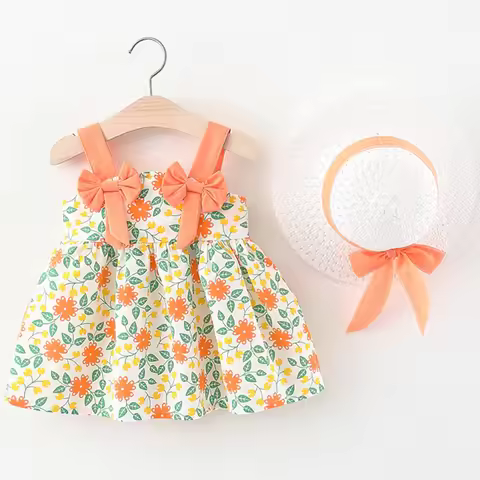2Piece Sets Summer Toddler Girl Clothes Korean Flowers Cute Bow Sleeveless Beach Infant Princess Dre