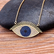 【Unbeatable Prices】 Turkish Lucky Blue Eye Copper Zircon Evil Eye Pendant Choker Charms Link Chain Necklace Jewelry