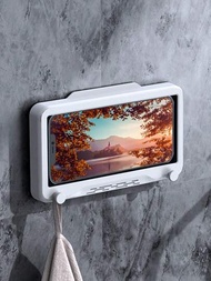 1個防水和防霧浴室手機支架,具有觸屏功能,可貼壁安裝而無需鑽孔,觀看電視節目