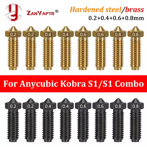 For Anycubic Kobra S1/S1 Combo Hotend Nozzle Hardness Brass 0.2mm 0.4mm 0.6mm 0.8mm Metal Nozzle for