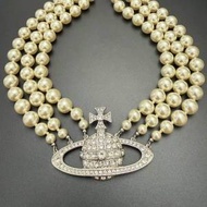 Vivienne Westwood 三層珍珠土星大Logo銀...