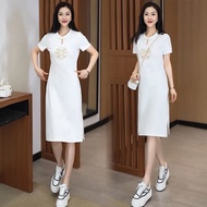 Ladies Chinese style dress 2024 summer new print fashionable slimming loose temperament slit dress