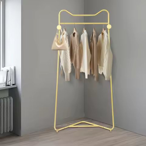 Corner Coat Rack Modern Freestanding Clothes Rack 55.12LBS Gold Steel 57.09in for Bedroom/Entrance