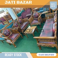 KERUSI KAYU JATI PADI  SOFA SET KAYU JATI SOFA JATI 3211 MEJA