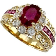 Pre-owned women's ring, size 15.5, featuring a 1.74ct Burmese Pigeon blood ruby ​​and 0.52ct diamond