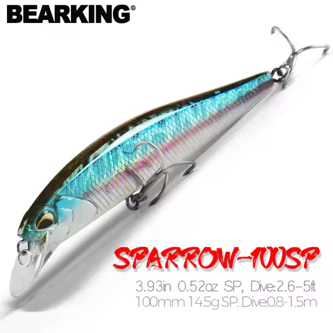Bearking 1PCS Minnow Fishing Lure Laser Hard Artificial Bait 3D Eyes 10cm 14.5g Fishing Wobblers Cra